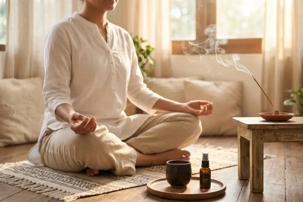 natural scents for meditation UK morning ritual with ceremonial cacao and botanical incense
