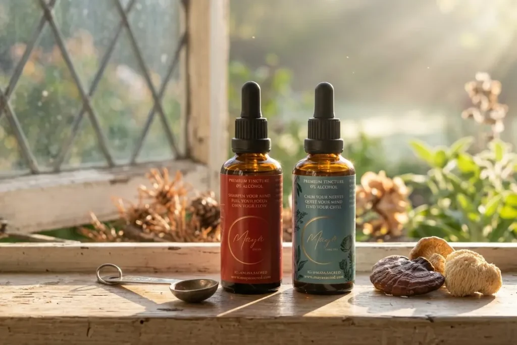 Mayä Sacred functional mushroom tinctures UK for focus and calm