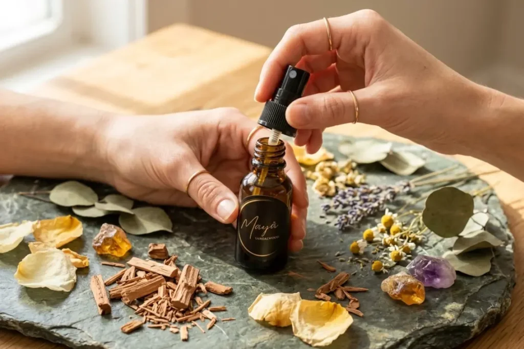 premium natural fragrance oils UK ritual preparation with botanical ingredients