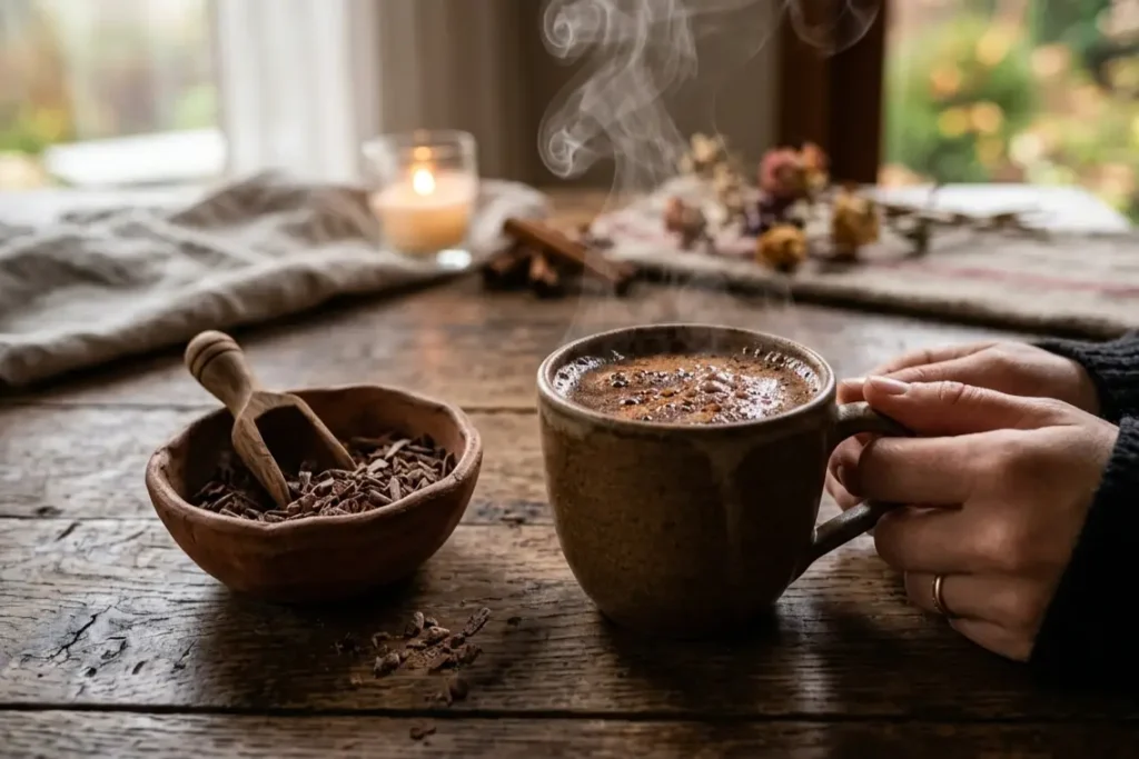 ceremonial cacao after mud bath detox ritual heart opening grounding
