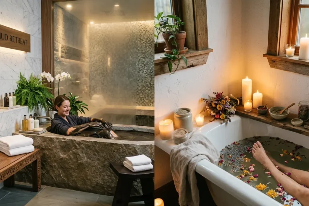 mud bath spa treatment compared to home ritual wellness setup UK